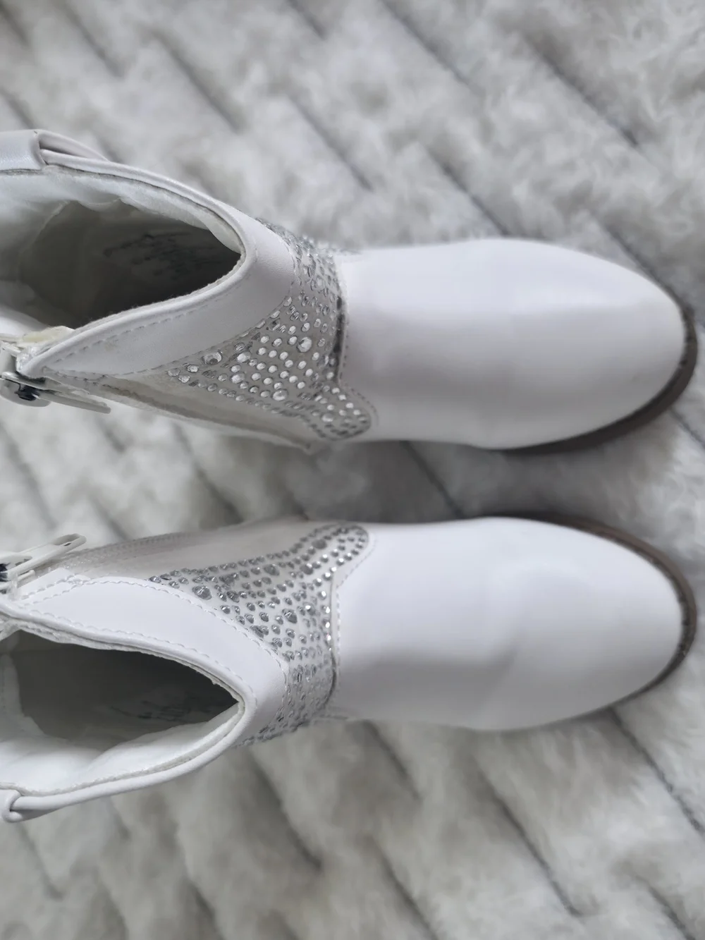 White Rhinestone Girls' Booties with Brown Outsole